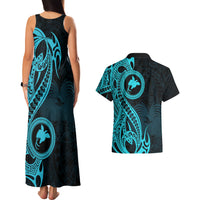 Papua New Guinea Island Couples Matching Tank Maxi Dress and Hawaiian Shirt Bird of Paradise with Aqua Polynesian Tribal LT9 - Polynesian Pride