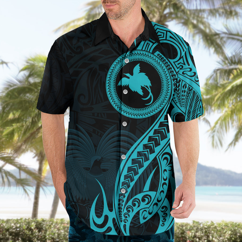 Papua New Guinea Island Hawaiian Shirt Bird of Paradise with Aqua Polynesian Tribal LT9 - Polynesian Pride