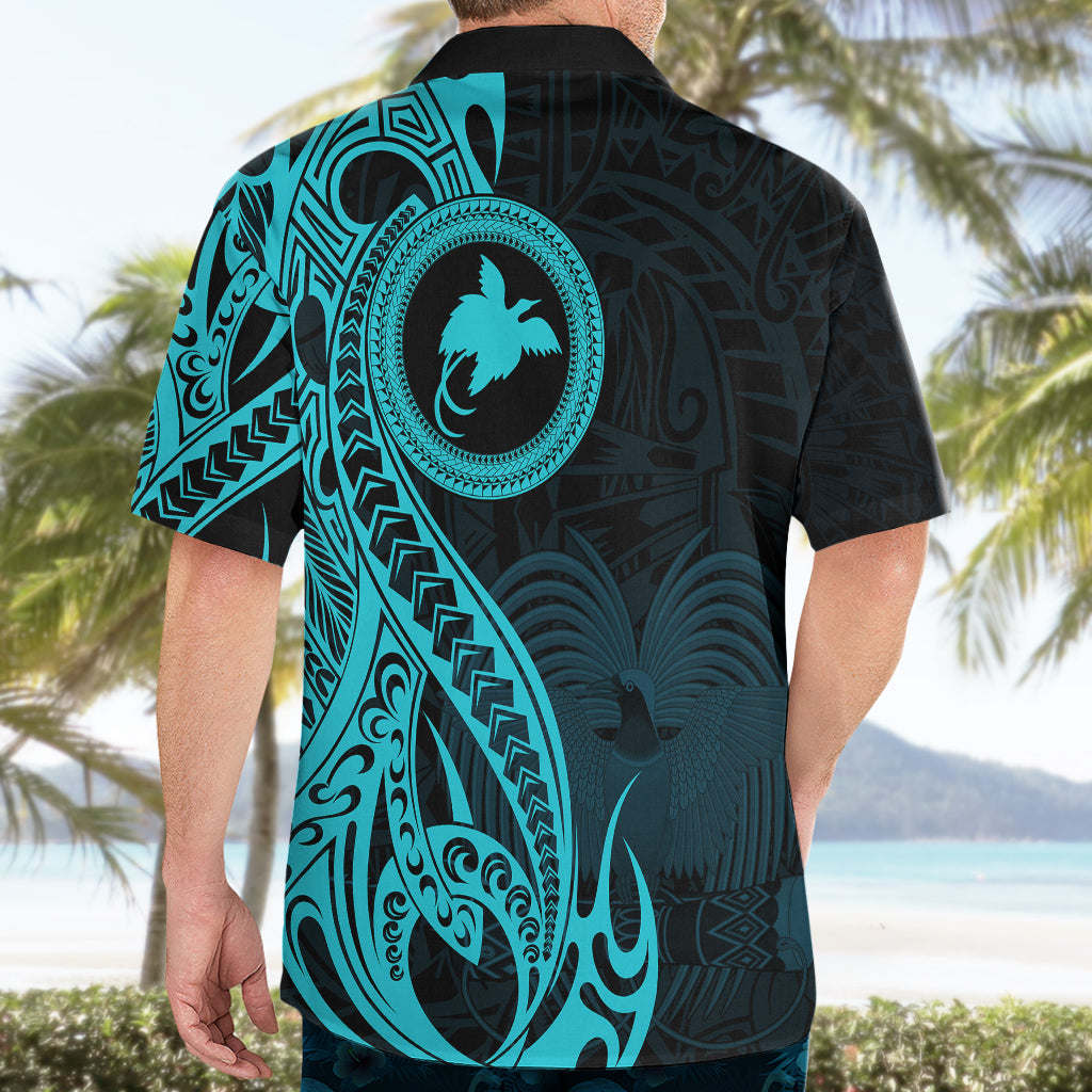 Papua New Guinea Island Hawaiian Shirt Bird of Paradise with Aqua Polynesian Tribal LT9 - Polynesian Pride