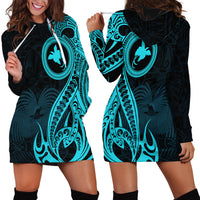 Papua New Guinea Island Hoodie Dress Bird of Paradise with Aqua Polynesian Tribal LT9 - Polynesian Pride