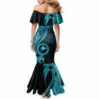 Papua New Guinea Island Mermaid Dress Bird of Paradise with Aqua Polynesian Tribal LT9 - Polynesian Pride