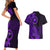 Papua New Guinea Island Couples Matching Short Sleeve Bodycon Dress and Hawaiian Shirt Bird of Paradise with Purple Polynesian Tribal LT9 - Polynesian Pride