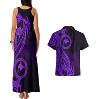 Papua New Guinea Island Couples Matching Tank Maxi Dress and Hawaiian Shirt Bird of Paradise with Purple Polynesian Tribal LT9 - Polynesian Pride