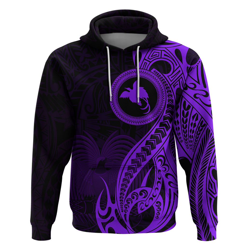 Papua New Guinea Island Hoodie Bird of Paradise with Purple Polynesian Tribal LT9 Purple - Polynesian Pride