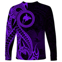 Papua New Guinea Island Long Sleeve Shirt Bird of Paradise with Purple Polynesian Tribal LT9 - Polynesian Pride