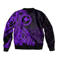 Papua New Guinea Island Sleeve Zip Bomber Jacket Bird of Paradise with Purple Polynesian Tribal LT9 - Polynesian Pride