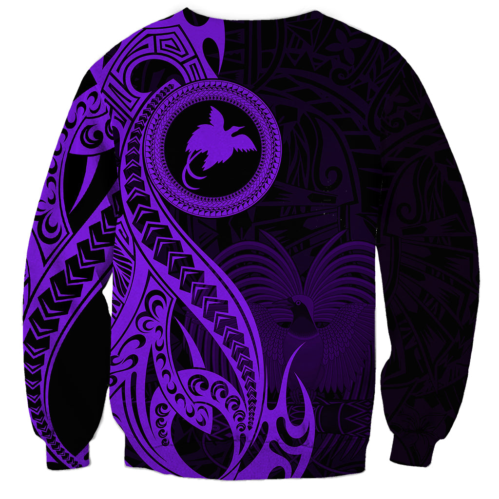 Papua New Guinea Island Sweatshirt Bird of Paradise with Purple Polynesian Tribal LT9 - Polynesian Pride