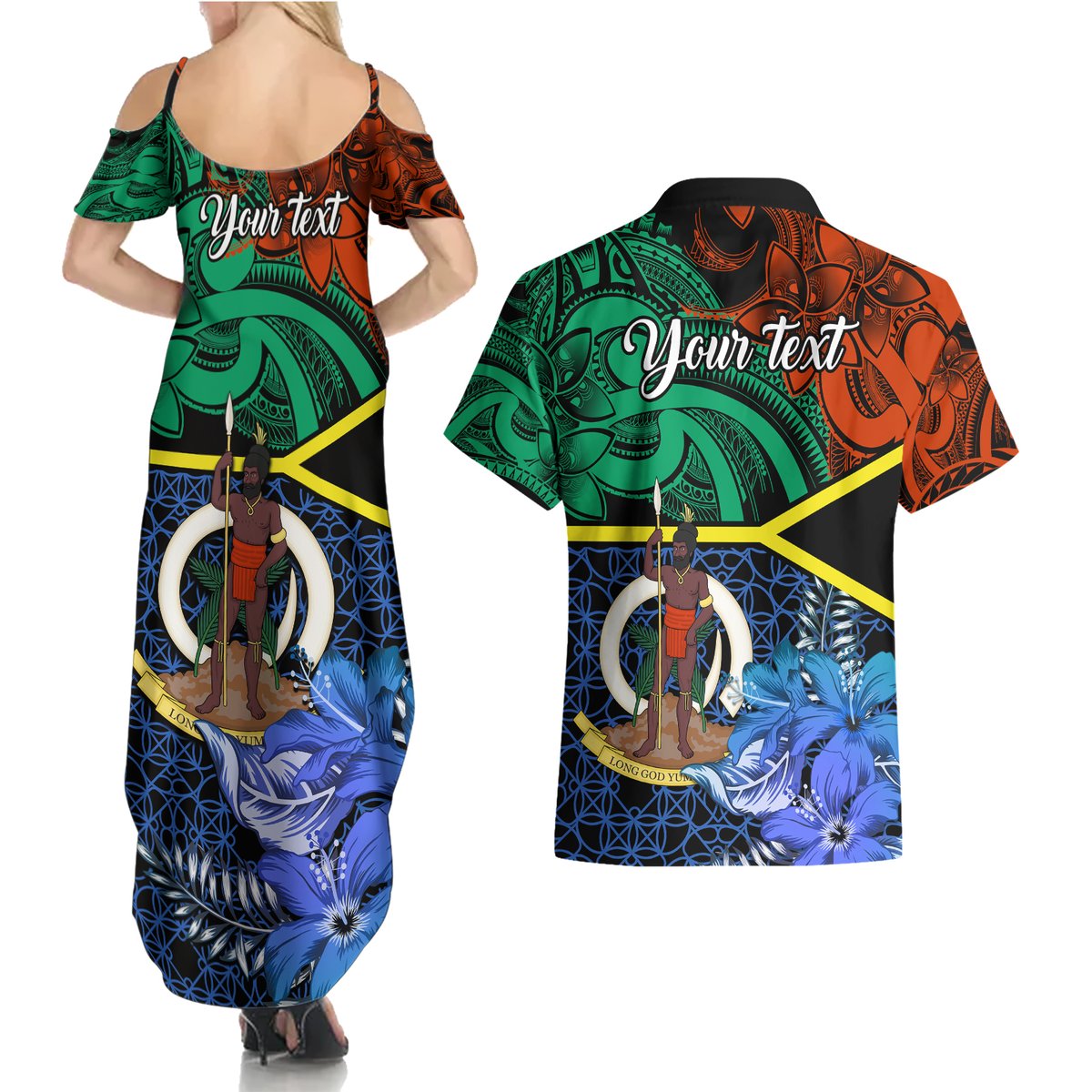 personalised-tafea-day-couples-matching-summer-maxi-dress-and-hawaiian-shirt-vanuatu-sand-drawing-with-polynesian-pattern
