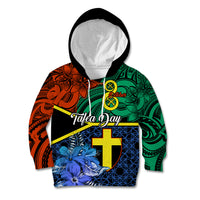Personalised Tafea Day Kid Hoodie Vanuatu Sand Drawing With Polynesian Pattern LT9 Hoodie Blue - Polynesian Pride