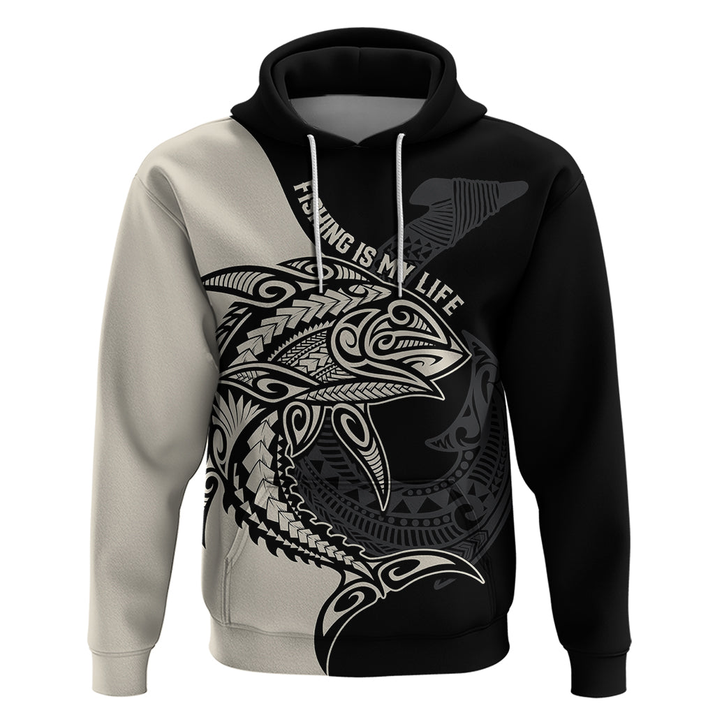 Personalised Polynesia Fishing Hoodie With Maori Hei Matau Fish Hook Gold Art LT9 Gold - Polynesian Pride