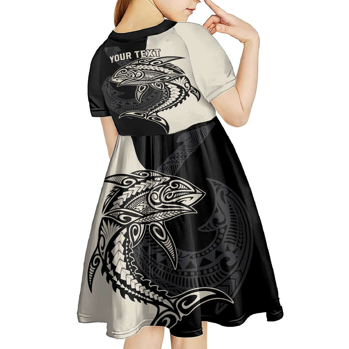 personalised-polynesia-fishing-kid-short-sleeve-dress-with-maori-hei-matau-fish-hook-gold-art