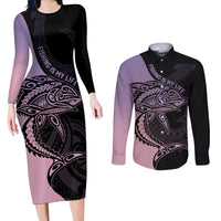 personalised-polynesia-fishing-couples-matching-long-sleeve-bodycon-dress-and-long-sleeve-button-shirts-with-maori-hei-matau-fish-hook-pastel-art