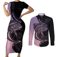 personalised-polynesia-fishing-couples-matching-short-sleeve-bodycon-dress-and-long-sleeve-button-shirts-with-maori-hei-matau-fish-hook-pastel-art