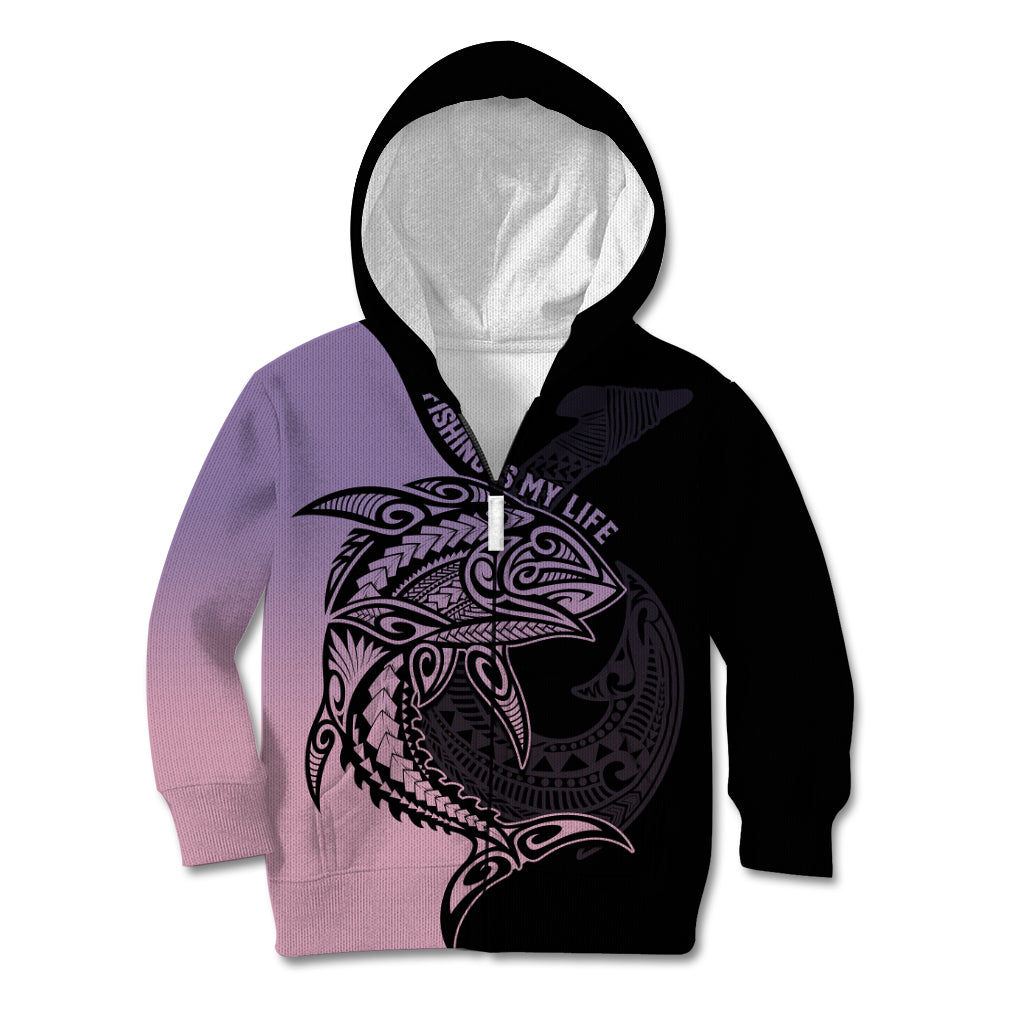 Personalised Polynesia Fishing Kid Hoodie With Maori Hei Matau Fish Hook Pastel Art LT9 Zip Hoodie Pastel - Polynesian Pride