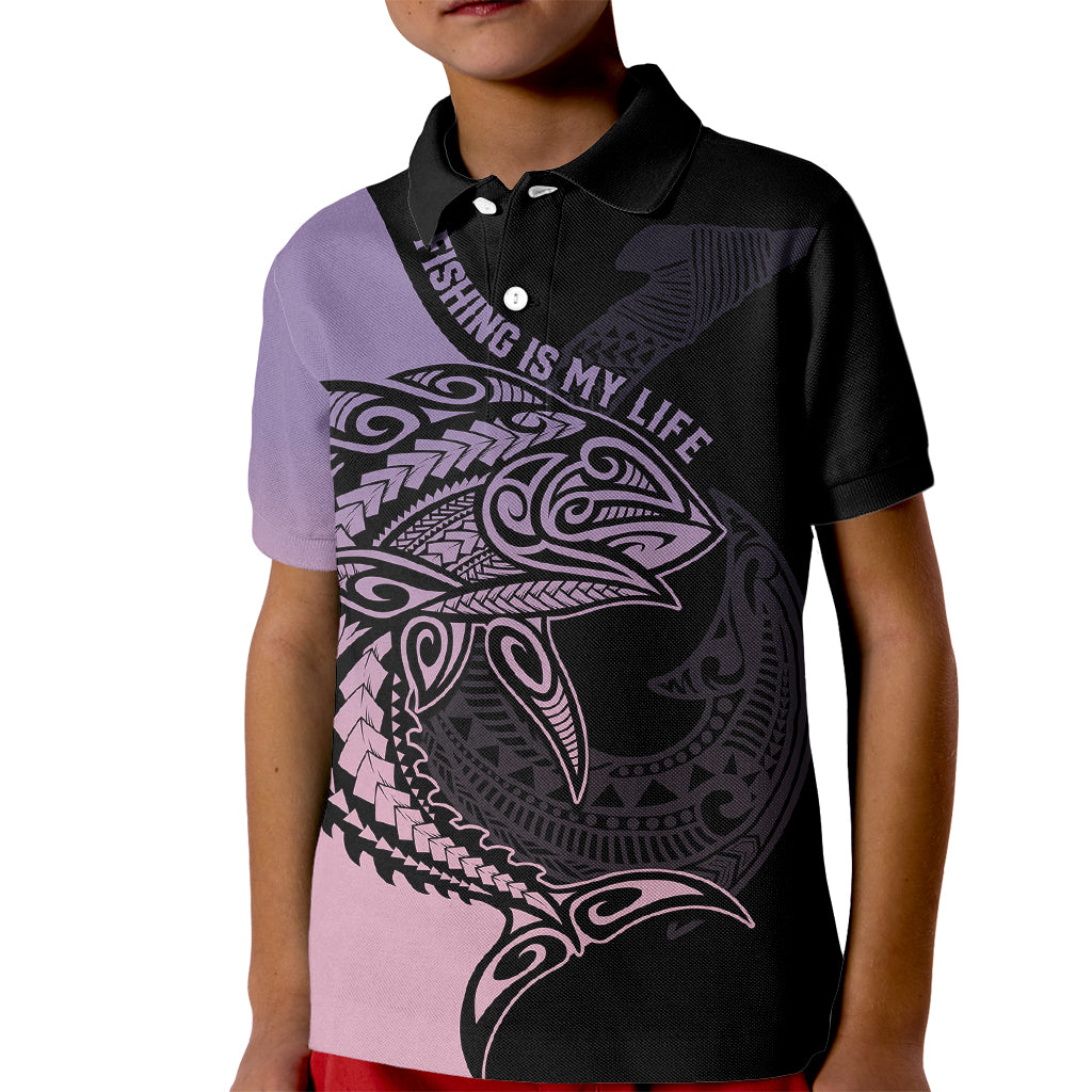 Personalised Polynesia Fishing Kid Polo Shirt With Maori Hei Matau Fish Hook Pastel Art LT9 Kid Pastel - Polynesian Pride