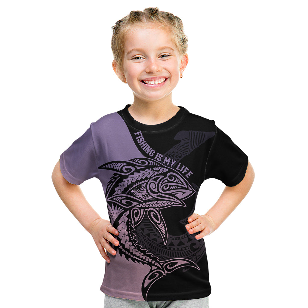 Personalised Polynesia Fishing Kid T Shirt With Maori Hei Matau Fish Hook Pastel Art LT9 Pastel - Polynesian Pride