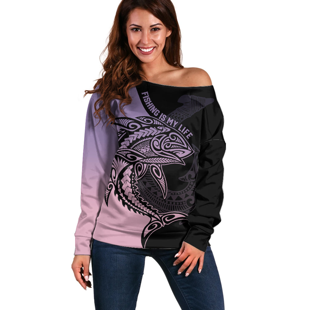 personalised-polynesia-fishing-off-shoulder-sweater-with-maori-hei-matau-fish-hook-pastel-art