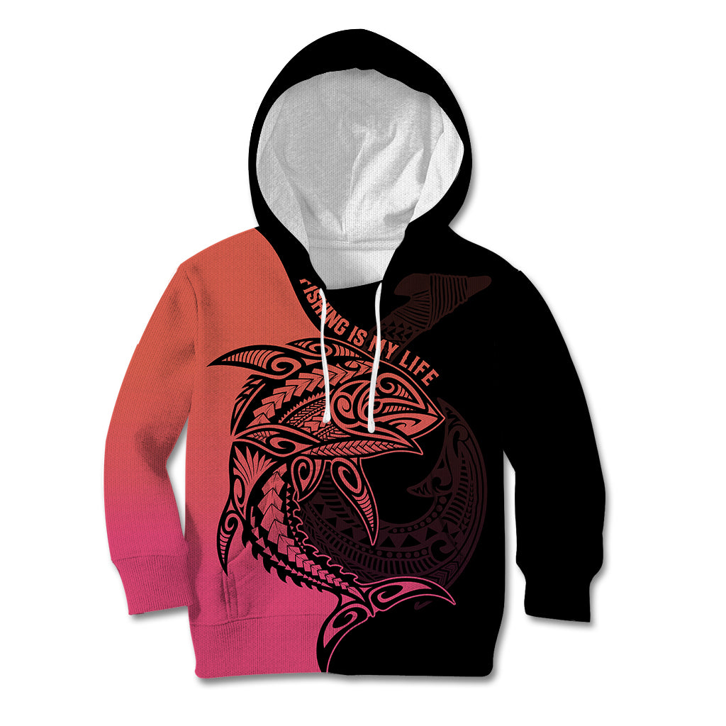 Personalised Polynesia Fishing Kid Hoodie With Maori Hei Matau Fish Hook Pink Art LT9 Hoodie Pink - Polynesian Pride
