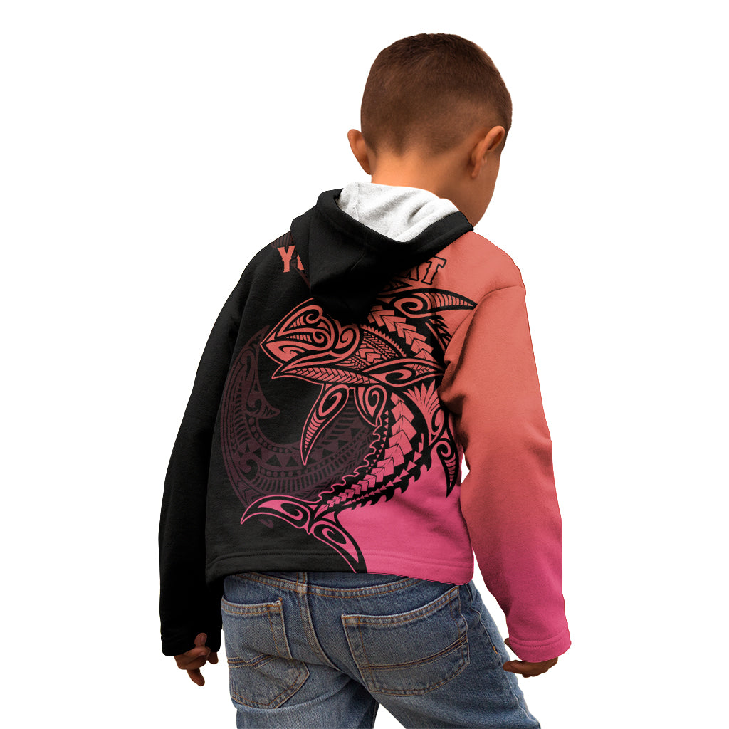 Personalised Polynesia Fishing Kid Hoodie With Maori Hei Matau Fish Hook Pink Art LT9 - Polynesian Pride