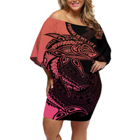 personalised-polynesia-fishing-off-shoulder-short-dress-with-maori-hei-matau-fish-hook-pink-art