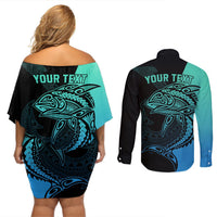 personalised-polynesia-fishing-couples-matching-off-shoulder-short-dress-and-long-sleeve-button-shirts-with-maori-hei-matau-fish-hook-turquoise-art