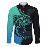 personalised-polynesia-fishing-family-matching-long-sleeve-bodycon-dress-and-hawaiian-shirt-with-maori-hei-matau-fish-hook-turquoise-art