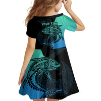 personalised-polynesia-fishing-family-matching-short-sleeve-bodycon-dress-and-hawaiian-shirt-with-maori-hei-matau-fish-hook-turquoise-art