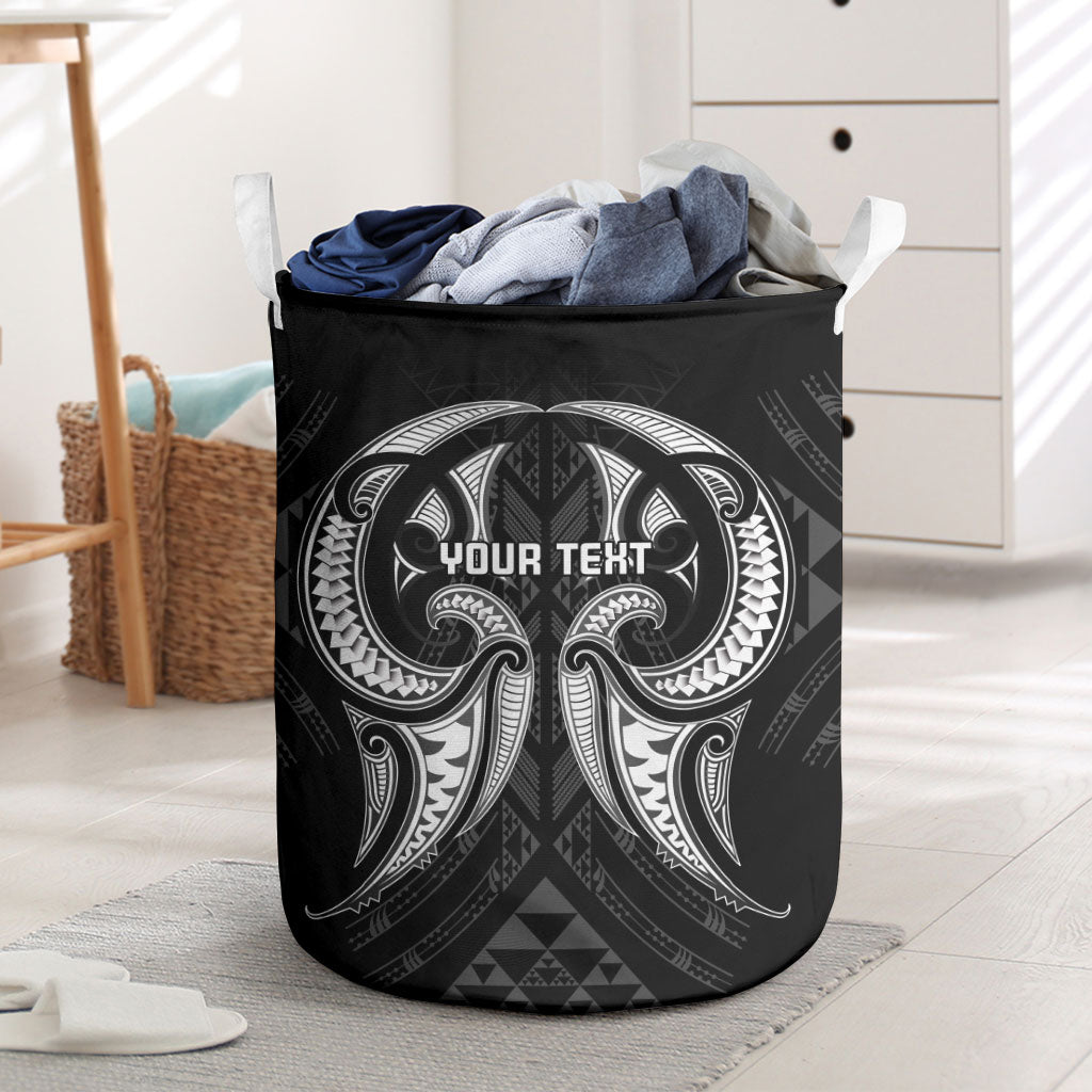 Maori Rugby Custom Ngaru Mangopare Laundry Basket Black Whetu Niho Taniwha Motif LT9 Black - Polynesian Pride