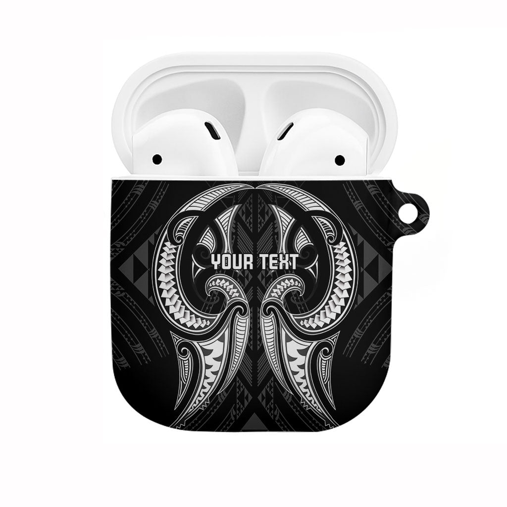 Maori Rugby Custom Ngaru Mangopare AirPods Case Black Whetu Niho Taniwha Motif LT9 Black - Polynesian Pride