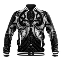 Maori Rugby Custom Ngaru Mangopare Baseball Jacket Black Whetu Niho Taniwha Motif LT9 Unisex Black - Polynesian Pride