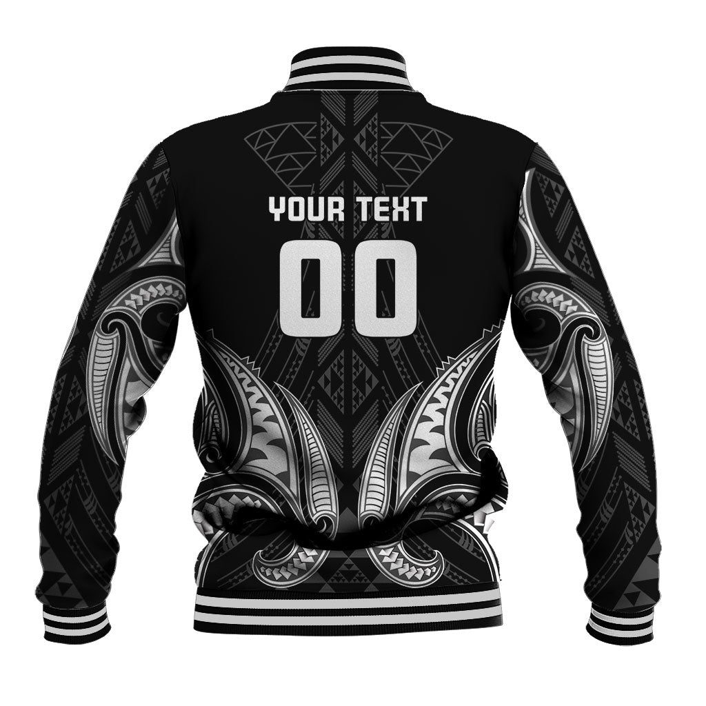 Maori Rugby Custom Ngaru Mangopare Baseball Jacket Black Whetu Niho Taniwha Motif LT9 - Polynesian Pride