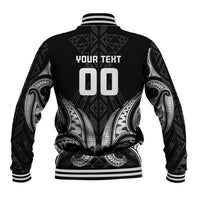 Maori Rugby Custom Ngaru Mangopare Baseball Jacket Black Whetu Niho Taniwha Motif LT9 - Polynesian Pride