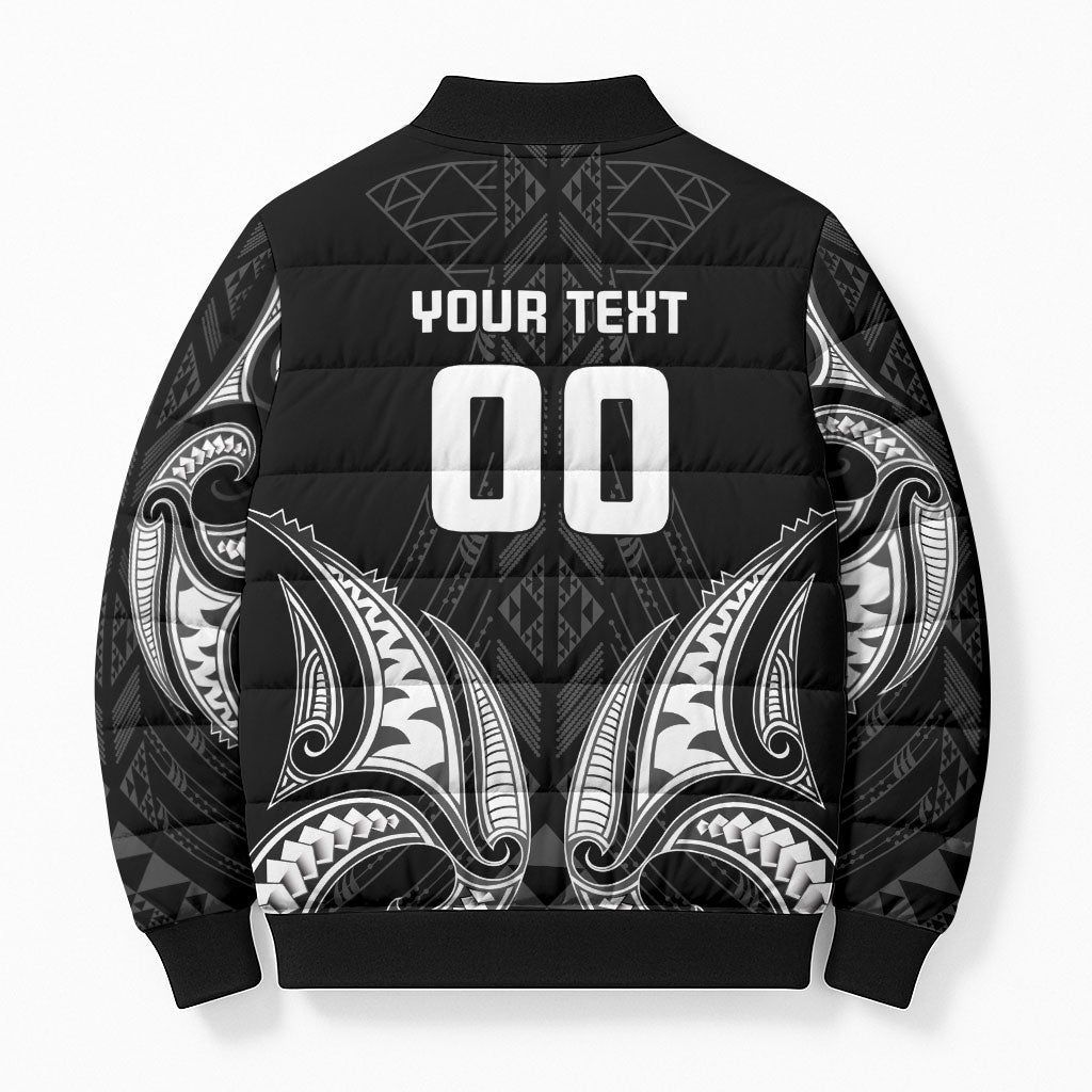 Maori Rugby Custom Ngaru Mangopare Bomber Puffer Jacket Black Whetu Niho Taniwha Motif LT9 - Polynesian Pride