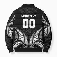 Maori Rugby Custom Ngaru Mangopare Bomber Puffer Jacket Black Whetu Niho Taniwha Motif LT9 - Polynesian Pride
