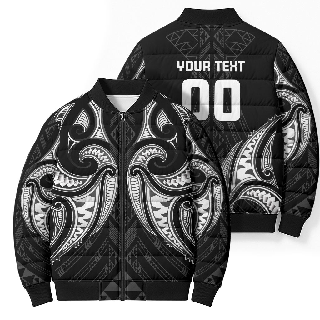 Maori Rugby Custom Ngaru Mangopare Bomber Puffer Jacket Black Whetu Niho Taniwha Motif LT9 - Polynesian Pride