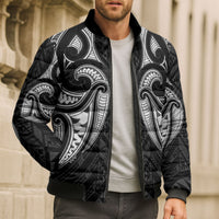 Maori Rugby Custom Ngaru Mangopare Bomber Puffer Jacket Black Whetu Niho Taniwha Motif LT9 - Polynesian Pride