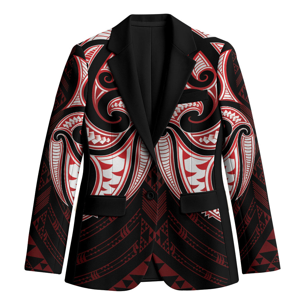 Maori Rugby Custom Ngaru Mangopare Blazer Black Red Whetu Niho Taniwha Motif LT9 Unisex Red - Polynesian Pride