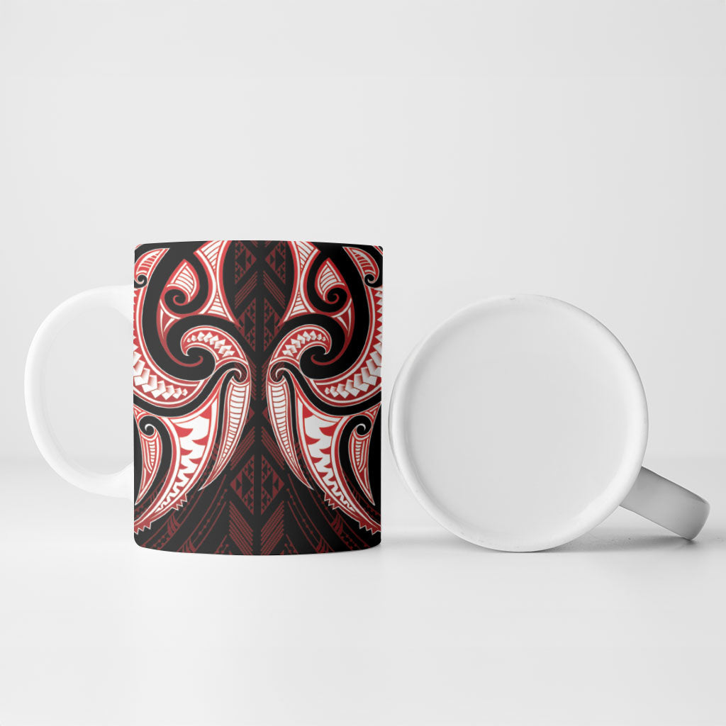 Maori Rugby Custom Ngaru Mangopare Ceramic Mug Black Red Whetu Niho Taniwha Motif LT9 - Polynesian Pride