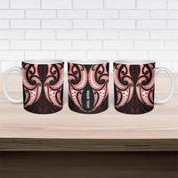 Maori Rugby Custom Ngaru Mangopare Ceramic Mug Black Red Whetu Niho Taniwha Motif LT9 - Polynesian Pride
