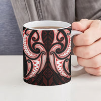 Maori Rugby Custom Ngaru Mangopare Ceramic Mug Black Red Whetu Niho Taniwha Motif LT9 - Polynesian Pride