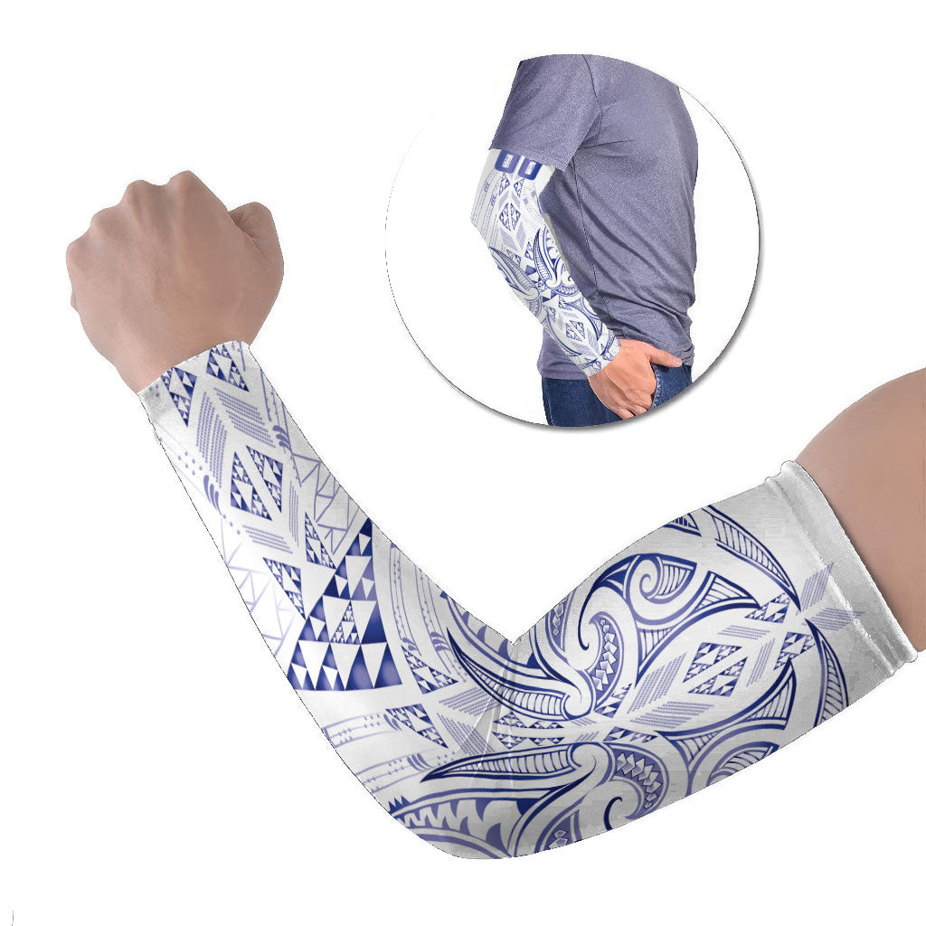 Maori Rugby Custom Ngaru Mangopare Arm Sleeves Kikorangi Niho Taniwha Motif LT9 Set of 2 Blue - Polynesian Pride