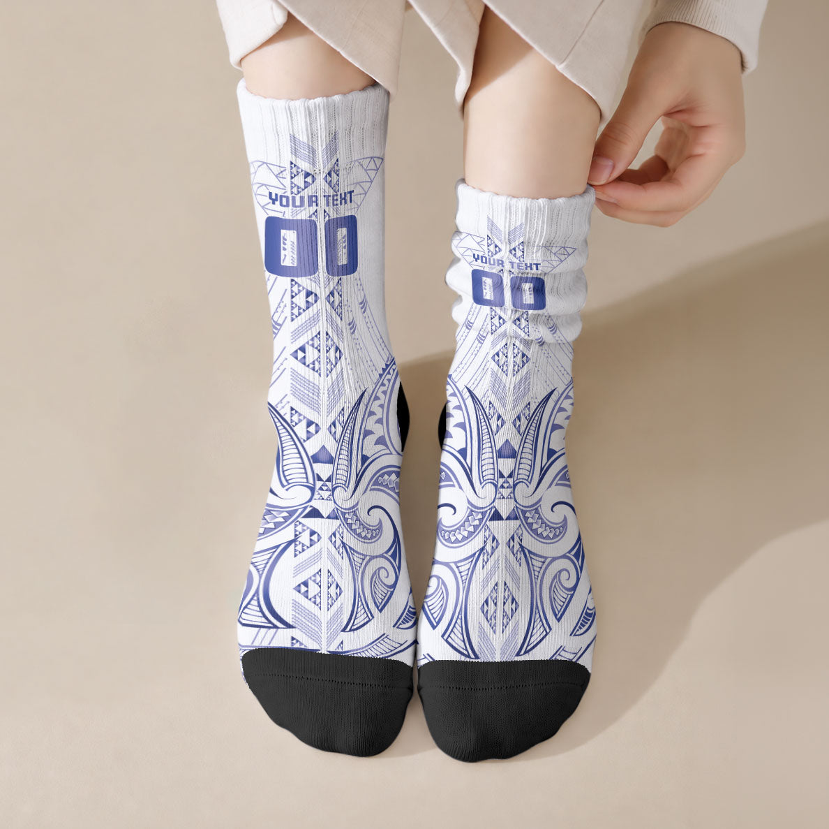 Maori Rugby Custom Ngaru Mangopare Crew Socks Kikorangi Niho Taniwha Motif LT9 Crew Socks Blue - Polynesian Pride