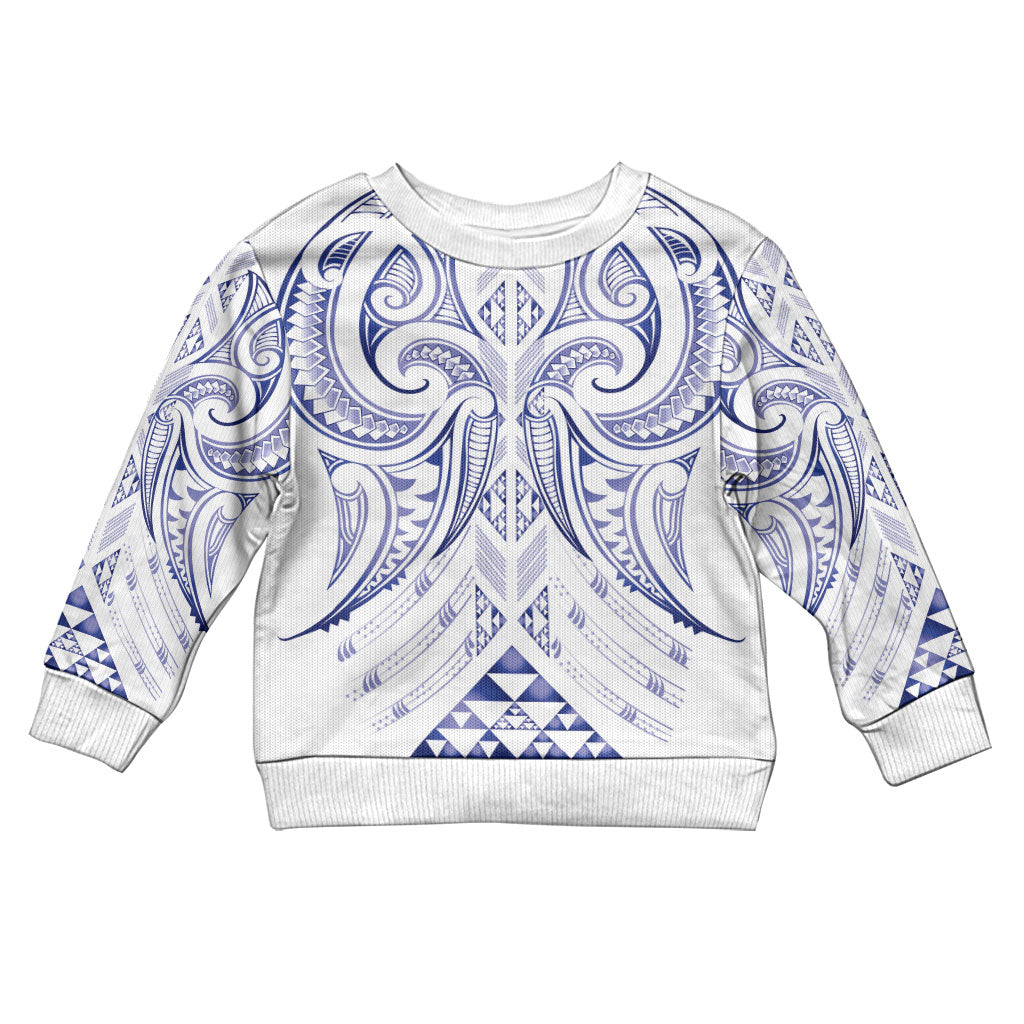 Maori Rugby Custom Ngaru Mangopare Kid Ugly Christmas Sweater Kikorangi Niho Taniwha Motif LT9 Kid Blue - Polynesian Pride