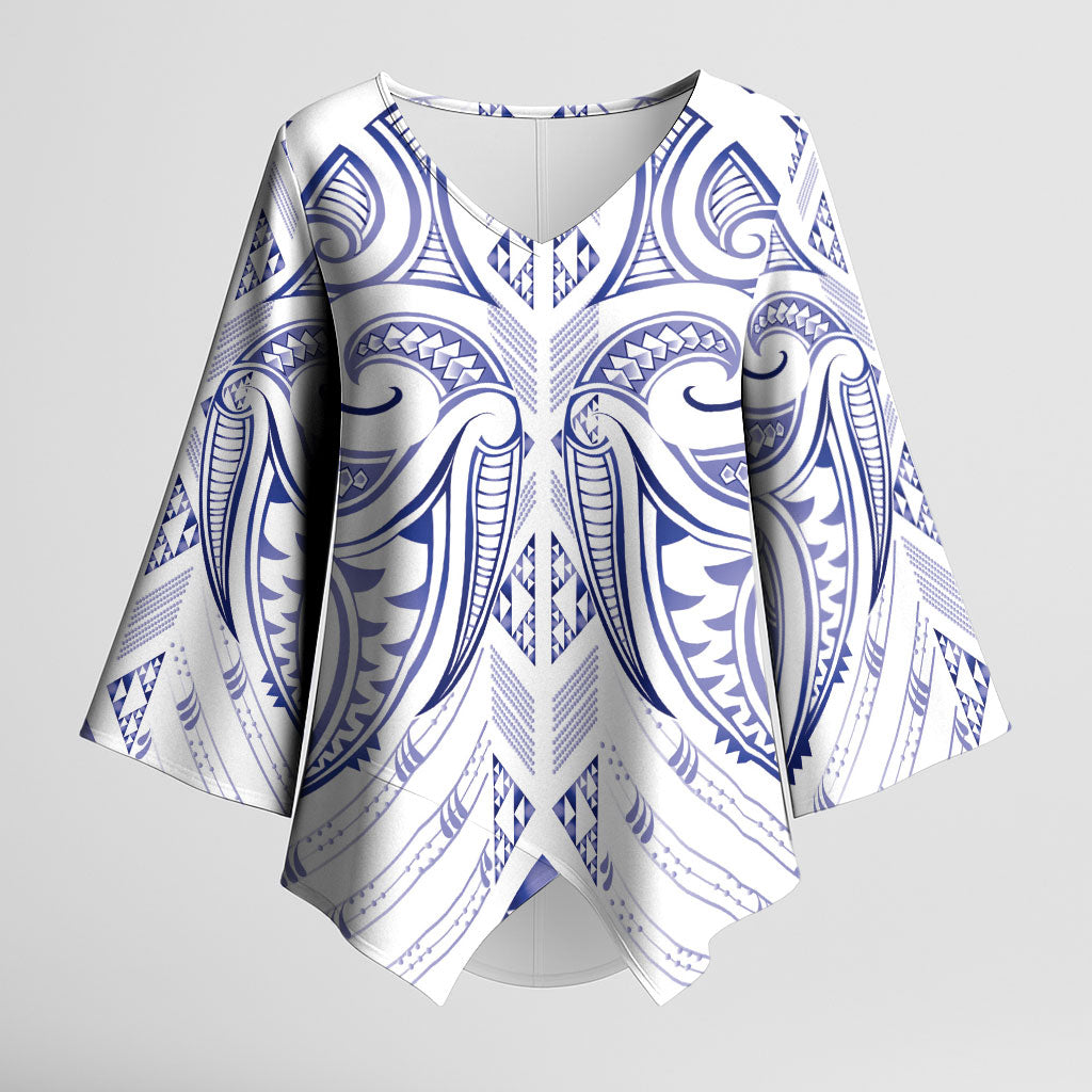 Maori Rugby Custom Ngaru Mangopare Kimono Sleeve Blouse Kikorangi Niho Taniwha Motif LT9 Female Blue - Polynesian Pride