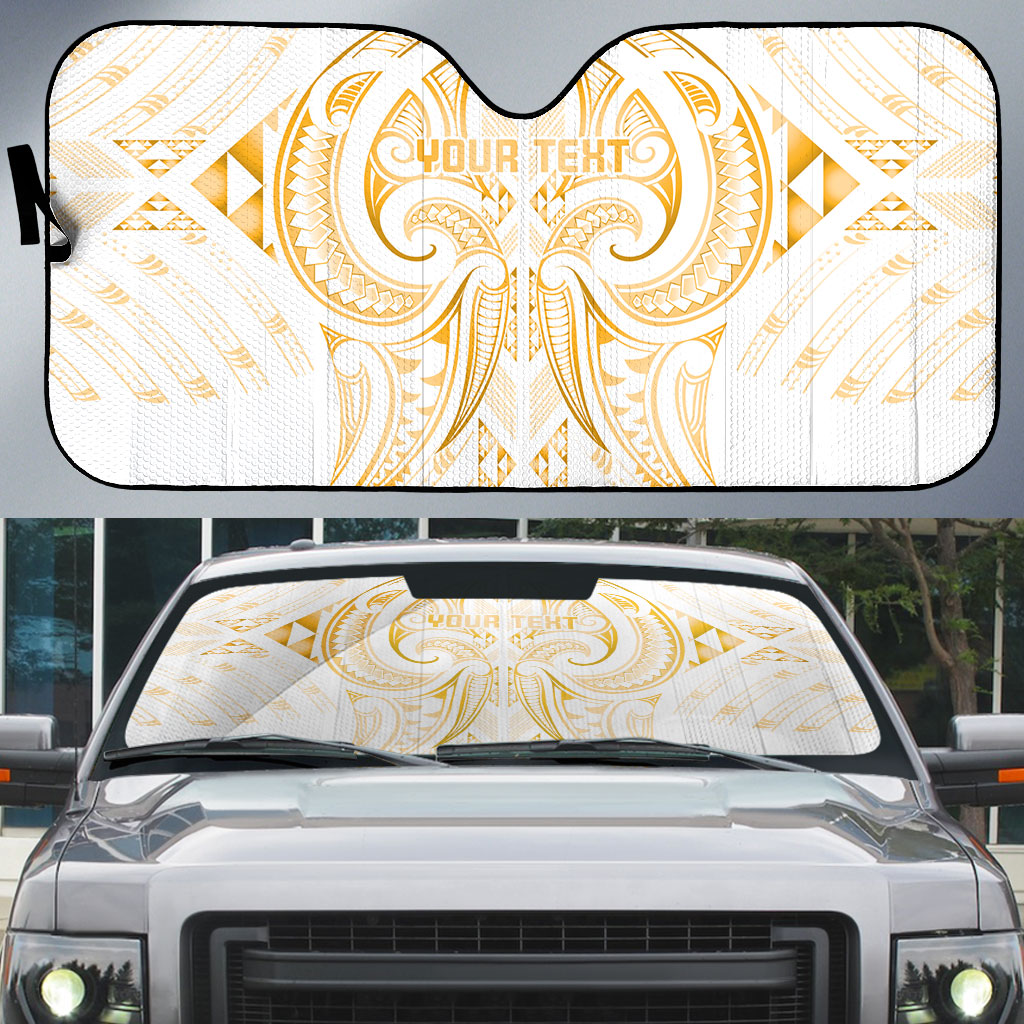 Maori Rugby Custom Ngaru Mangopare Auto Sun Shade Koura Niho Taniwha Motif LT9 Gold - Polynesian Pride