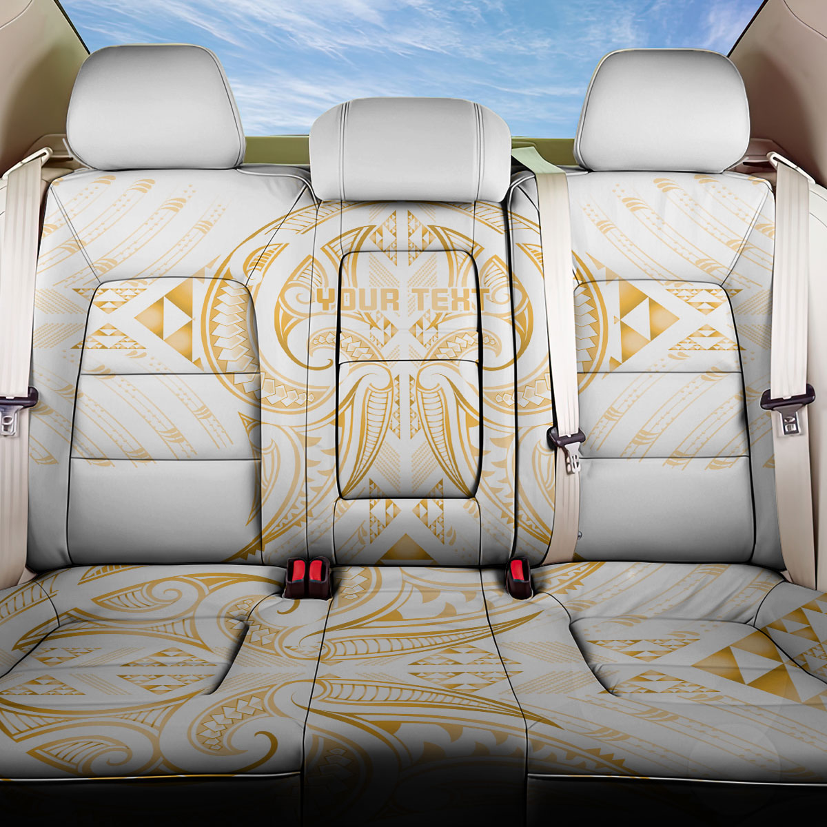 Maori Rugby Custom Ngaru Mangopare Back Car Seat Cover Koura Niho Taniwha Motif LT9 One Size Gold - Polynesian Pride