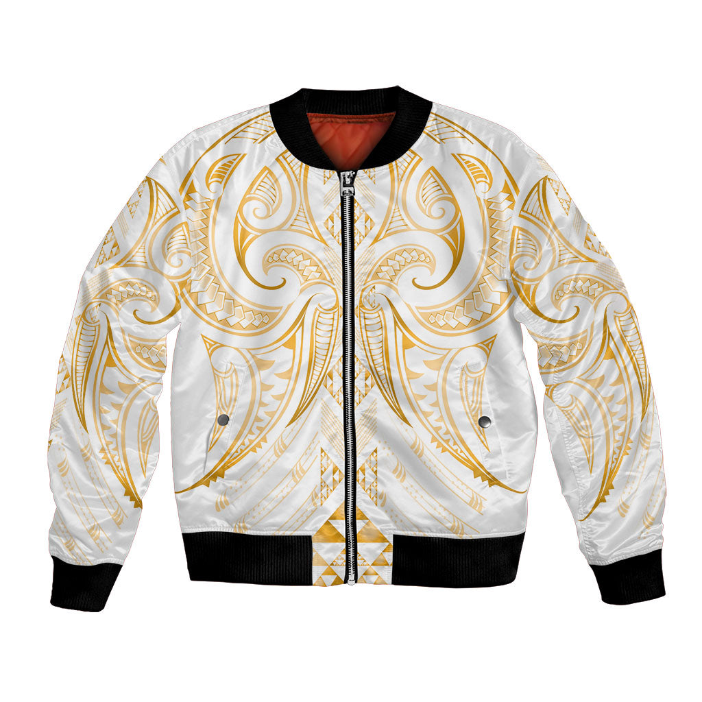 Maori Rugby Custom Ngaru Mangopare Bomber Jacket Koura Niho Taniwha Motif LT9 Unisex Gold - Polynesian Pride