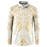 Maori Rugby Custom Ngaru Mangopare Button Sweatshirt Koura Niho Taniwha Motif LT9 Gold - Polynesian Pride