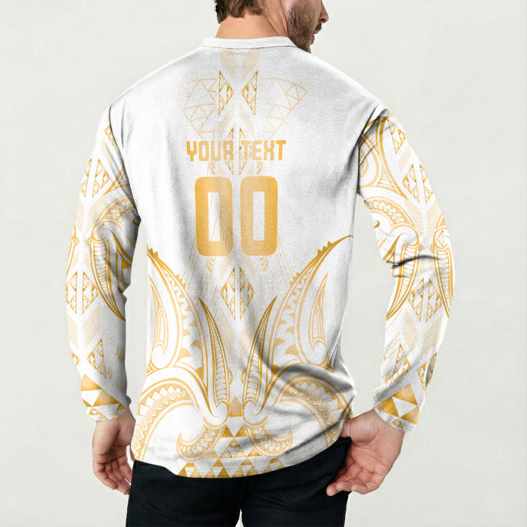 Maori Rugby Custom Ngaru Mangopare Button Sweatshirt Koura Niho Taniwha Motif LT9 - Polynesian Pride