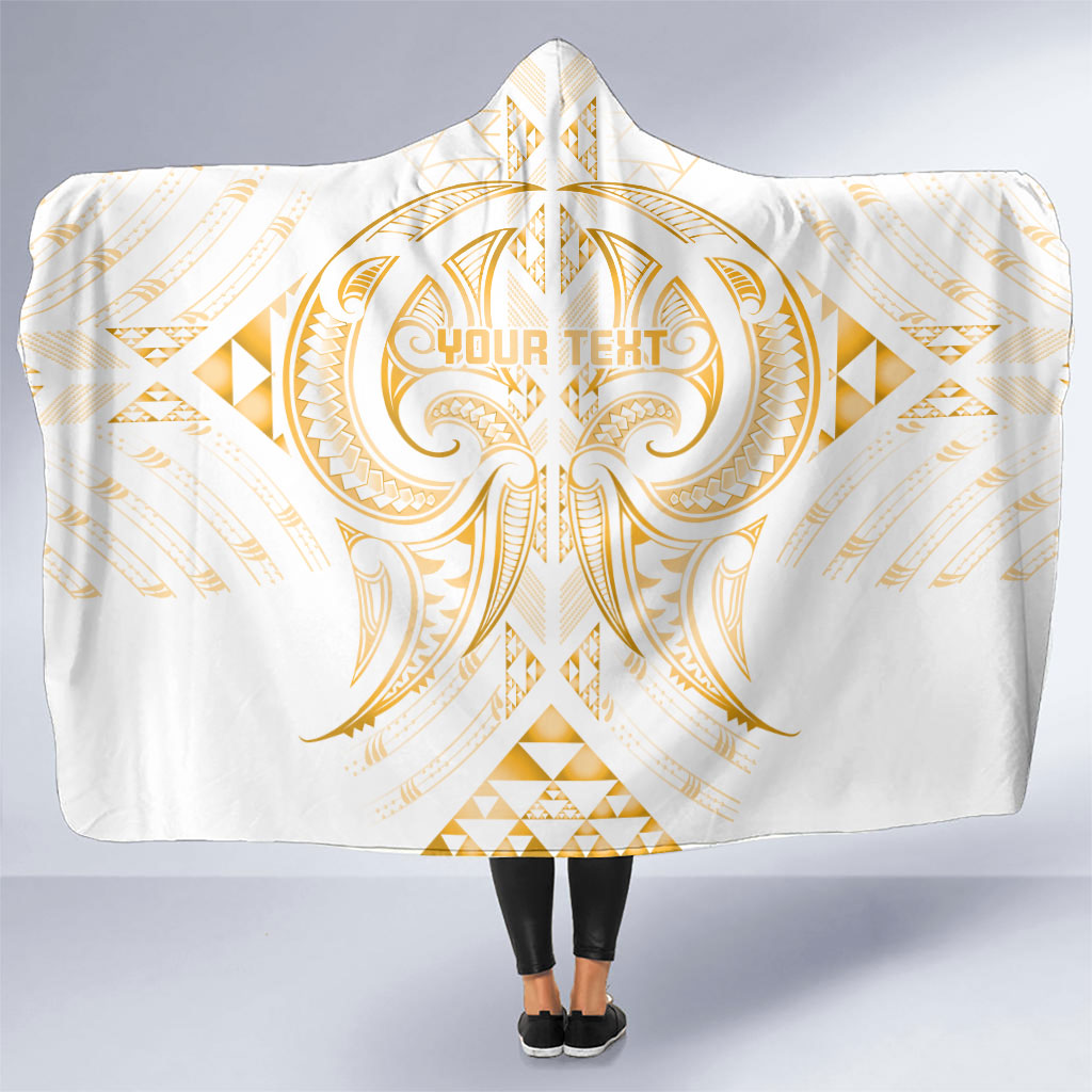 Maori Rugby Custom Ngaru Mangopare Hooded Blanket Koura Niho Taniwha Motif LT9 One Size Gold - Polynesian Pride